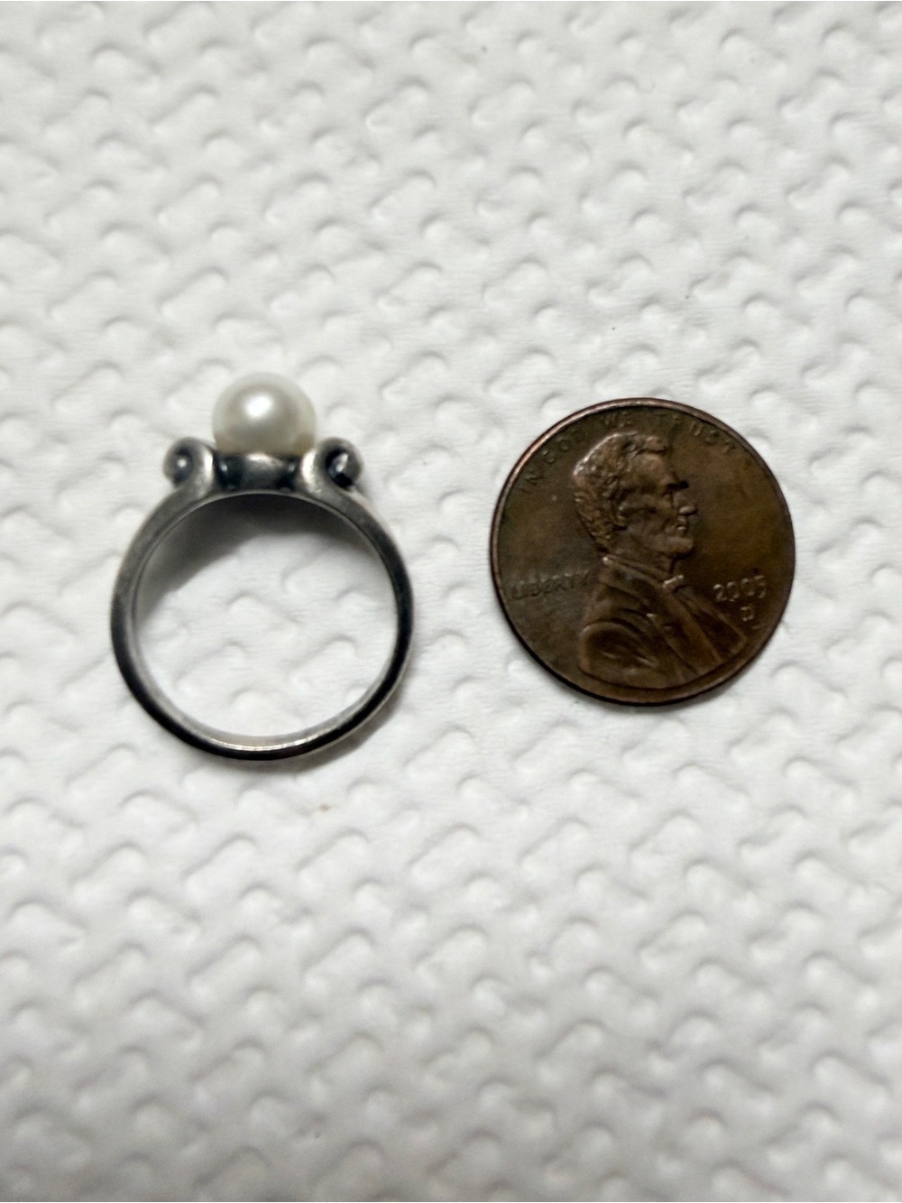 Vintage RETIRED James Avery 925 Silver Scrolled Pearl Ring Sz6 - Picture 10 of 10